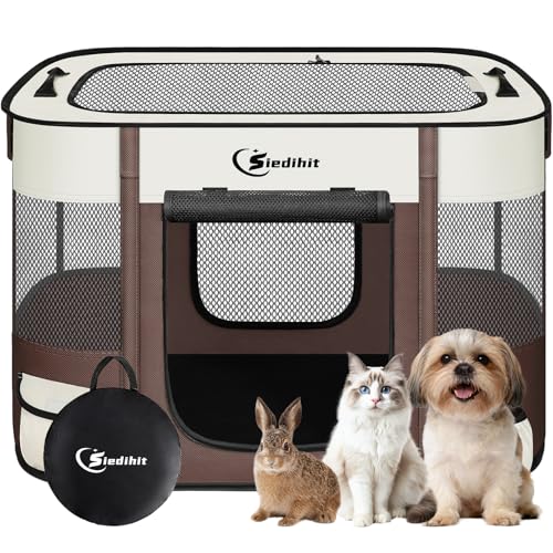 Dog Playpen,Cat Pet Puppy Pen,Portable Playpens for Dogs Indoor Outdoor Travel Camping Use,Foldable Dog Kennel Tent Crate for Rabbit Small Animals with Carrying Case (Brown, Small) - color: Brown, size: Small