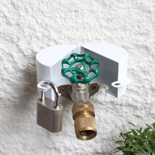 Outdoor Faucet Lock with Padlock Water Spigot Lockout Device Suitable for Garden Hose Bib Water Valve Childproof,Prevent Water Theft and Unauthorized Use of Water,White - color: White