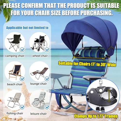 DaisyInner 1 Pcs Beach Chair Umbrella Canopy Extra Large Foldable Chair Sun Shade with Adjustable Clamp for Beach Camping Fishing Lounge Outdoor (Dark Blue) - color: Dark Blue