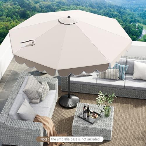 Tangkula 10 FT Patio Umbrella, 2-Tiers Scalloped Outdoor Table Market Umbrella with Tilt Adjustment, Crank, 8 Sturdy Ribs for Pool, Deck, Backyard (Beige) - color: Beige, size: 10Ft