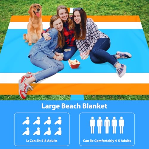 Sand Proof Beach Blanket, 79" X 83" Large Oversized Waterproof Sandless Beach Mat for 4-8 Adults, Outdoor Lightweight Compact Sand Free Picnic Blanket for Beach Travel Camping Hiking Picnic - color: Bworange1