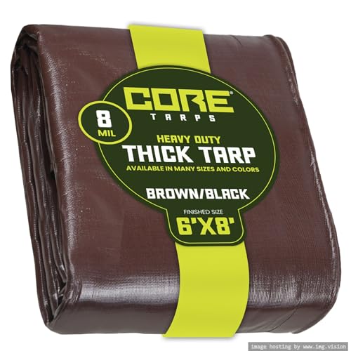 Core Tarps Heavy Duty 8 Mil Tarp Cover, Waterproof, UV Resistant, Rip and Tear Proof, Poly Tarpaulin with Reinforced Edges for Roof, Patio, Pool, Boat. (Brown/Black 6′ X 8′) - color: Brown/Black-8 Mil, size: 6′ X 8′