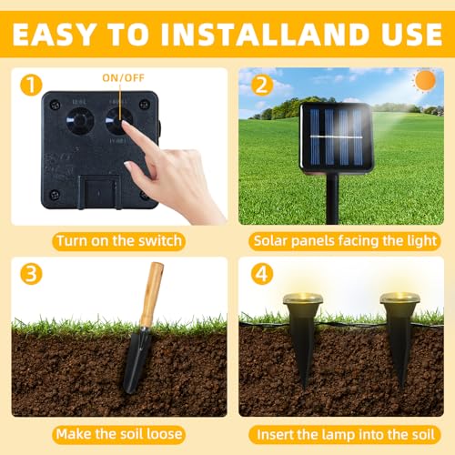 15 LED Solar Ground Lights Outdoor, Waterproof Solar Pathway Lights, LED Landscape Lighting for Garden, Patio, Driveway, Walkway - Warm White - color: Warm Whtie, size: 15.4FT