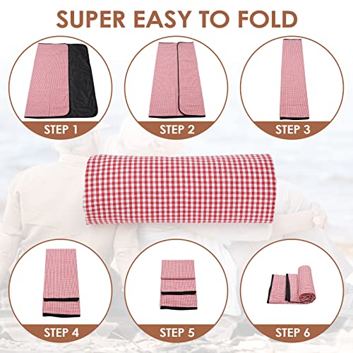Picnic Basket for 2, Picnic Baskets with Waterproof Blanket, Picnic Hamper Set with Washable Beach Mat & Large Insulated Cooler Compartment, Handmade Natural Wicker Hamper for Camping, Outdoor Party - style: RedCheck-2P