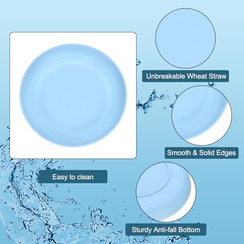 uxcell 8Pcs Plastic Plates Set, 8 Inch Unbreakable Dinner Plates Set Plastic Plates Reusable Dishwasher & Microwave Safe for Restaurants Kitchen Food Outdoor Camping, Light Blue - color: Light Blue, size: 8"