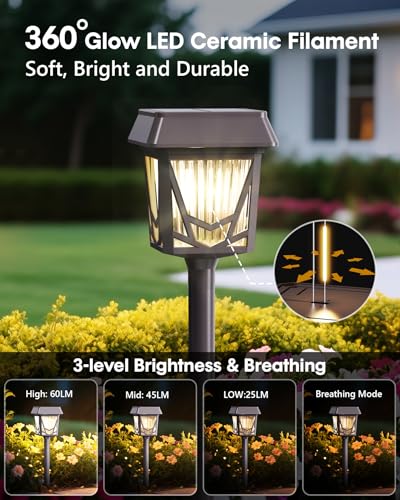 Solar Garden Lights, 6 Pack Bright Pathway Lights with Large Panel, 36H Long-lasting, Type-C Fast Charge, Breathing, Durable Waterproof Outdoor Lighting for Patio/Yard/Walkway/Driveway/Pool/Landscape - color: Brown