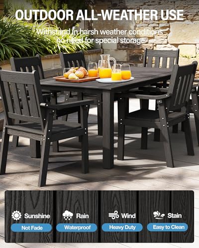 YEFU Patio Dining Chairs Set of 4: All Weather Outdoor Dining Chairs with Wide Curved Seat and Backrest - Outdoor Furniture Plastic for Outside Backyard/Garden/Porch/Deck 350lbs Capacity Black - color: Black, size: 4 Chairs