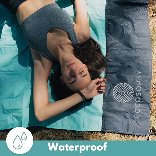 ECCOSOPHY Sand Proof Beach Blanket - Waterproof Picnic Blanket 60x55 Outdoor Compact Pocket Blanket Lightweight Ground Cover for Hiking Camping Festivals Sports Travel with Bag & Stakes (Pistachio) - color: Pistachio