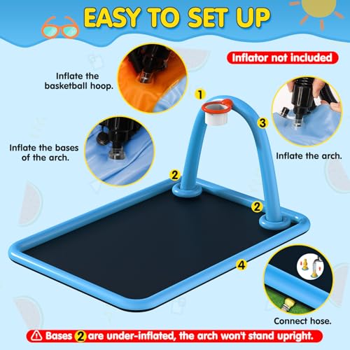 Instraella Splash Pad, 110x91'' 2-in-1 Large Sprinkler Mat with Basketball Hoop and Arch for Kids Outdoor Play, Shoot Game for Backyard, Inflatable Water OutdoorToys More Fun for Boys and Girls - size: Square 110*91 in