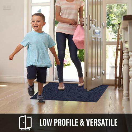 HIYARD Front Door Mat, Absorbent Dirt Trapping Welcome Door Mat Indoor Outdoor, Non Slip Entry Mat, Indoor Outdoor Door Mats, Fade Resistant, Low Profile Doormat for Entryway, 36×24, Blue - color: Blue, size: 2' x 3' (Rectangular)
