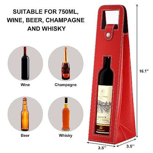 RYDDOY Wine Gift Bag, Reusable Leather Wine Tote Carrier, Single Bottle Champagne Beer Gift Bags Carrier for Birthday, Wedding, Picnic Party, Christmas festival Gifts (Red) - color: B-Red-16.1×3.5×3.5