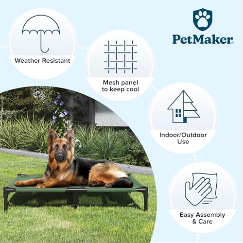 Elevated Dog Bed – 36x29.75 Portable Bed for Pets with Non-Slip Feet – Indoor/Outdoor Dog Cot or Puppy Bed for Pets up to 80lbs by Petmaker (Green) - color: Green, size: 29.7"L x 8.6"W x 4.6"Th