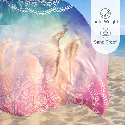 Sunlit Silky Soft Sand Proof Beach Blanket 106"x81" / 85"x72" Sand Proof Mat with Corner Pockets and Mesh Bag for Beach Party, Travel, Camping and Outdoor Music Festival, Mandala - color: Blue Pink, size: 85"x72"