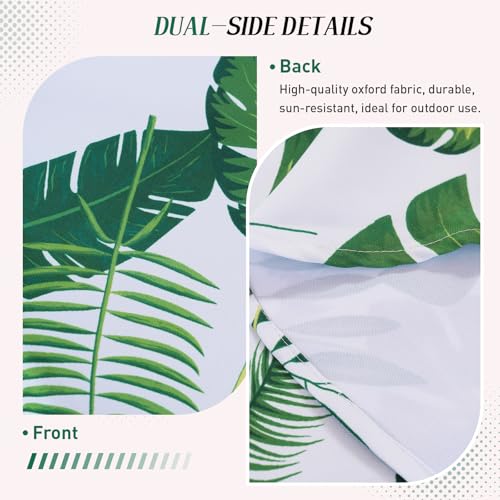 Poise3EHome Outdoor Tablecloth Round with Umbrella Hole Waterproof Tropical Green Tablecloth for Spring Picnic Party Patio Table Camping, Palm Leaf (52" Zipper) - color: Palm Leaf, size: 52" (Round)