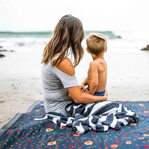 Little Unicorn 5'x10' XL Outdoor Family Picnic & Beach Blanket | Durable & Water-Resistant Fabric | Compact Fold & Easily Wipes Clean | Zipper Pocket (Midnight Poppy) - color: Midnight Poppy, size: 5 x 10