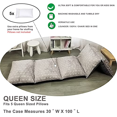ICOPUCA Floor Lounger Pillow casing for boy Girl, Soft Minky Plush, Cover/Sleeve Only! Perfect Reading and Watching TV Cushion - Excellent for Sleepovers, Queen Size; - color: Grey Arrow 3, size: Queen (Pack of 1)