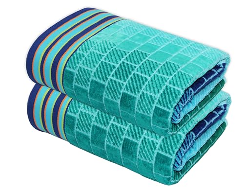COTTON CRAFT Oversized Beach Towels - 2 Pack XXL 35x84 - The Big Kahuna 7 Foot Extra Large Beach Blanket Towel - Big & Tall - 100% Cotton Jacquard Velour Soft Luxury Towel - Pool Bath - Blue Tiles - color: Blue Tiles, size: 2 Pack - 35x84