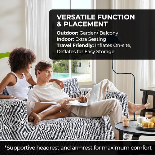 510 DESIGN Inflatable Couch Air Sofa - Blow Up Chair Portable with Handle & Tie-Down Loops, Weatherproof & Water Repellent Indoor/Outdoor Sofa for Patio, Camping, Pool, 67" Lx33 Wx28 D Black/White - color: Black/White, size: Sofa 67x33x28"