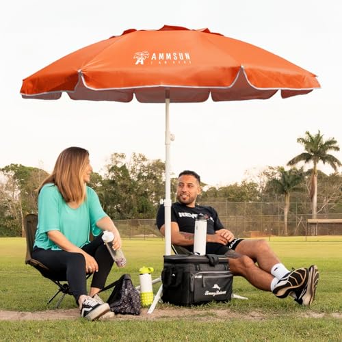 AMMSUN Shade Umbrella, Premium Portable Umbrella with Stand, 6.5ft Lightweight Free Standing Canopy for Sporting Games, Adjustable Instant Sun Protection and Easy to Carry, Orange - color: Orange