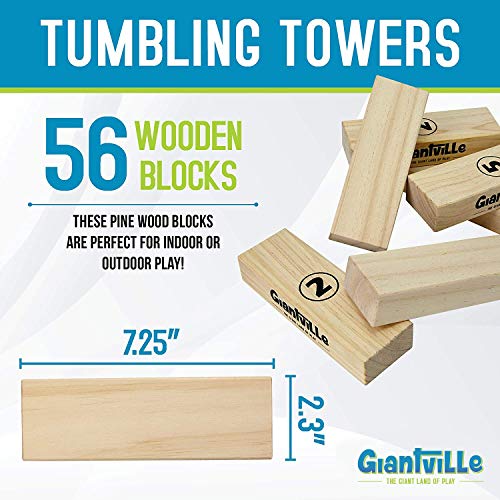 Giantville Giant Tumbling Timber Toy - Premium Pine Wood Life-Size Blocks Tower - Big Floor/Board Indoor/Outdoor Yard Game for Kids & Adults - 56-Pieces + Storage/Carry Bag - Grows to Over 5-Feet - size: Xx-large