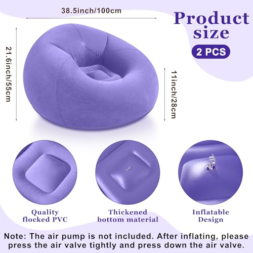 Realspring Inflatable Bean Bag Chairs Outdoor Blow up Camping Chairs Inflatable Lazy Sofa Folding Portable Bean Bag Loungers Couch for Movie Night(Light Purple,2 Pcs) - color: Light Purple