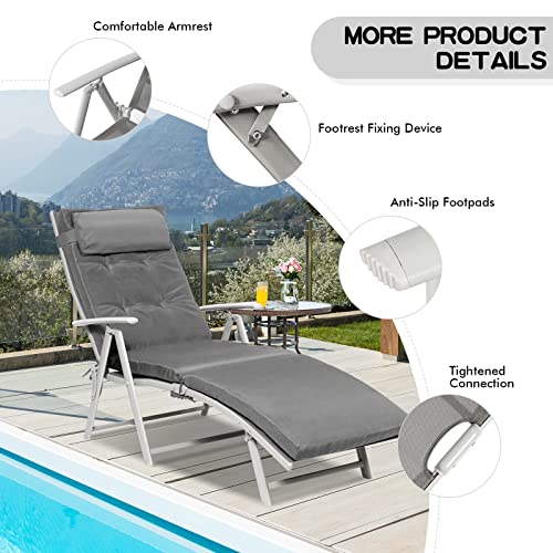 Giantex Chaise Lounge Chair for Outside, Pool Folding Reclining Beach Chair W/Removable Cushion&Headrest Pillow, Outdoor Lounge Chaise w/ 7 Backrest Positions, Portable Patio Lounger (1, Grey) - color: Grey