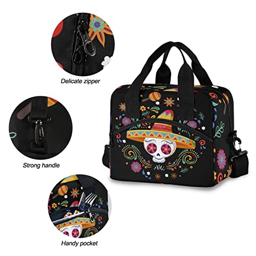 Cinco De Mayo Skull Insulated Lunch Bag Reusable Lunch Tote Bag Cooler Bag for Women Men Adult Lunch Box with Adjustable Shoulder Strap Leakproof Lunch Bag for Work School Picnic Camping - color: Cinco de Mayo Skull