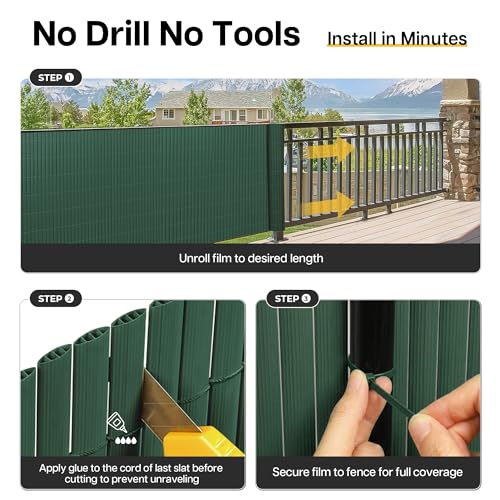 Paramondo PVC Privacy Fence Screen 14mm 3-Rib Reinforced Textured Fence Panel - No-Drill Balcony & Garden Cladding with Wind & UV Protection for Patio, Deck, Outdoor Privacy, 2×10 FT, Green - color: Green, size: 2×10 FT