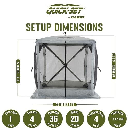 CLAM Quick-Set Pop Up Screen Tent, Traveler, 6 x 6 ft, Instant Setup Gray Portable Outdoor Shelter, Compact Bug-Free Canopy Tent for Camping, Fishing, Backyard - Gray - color: Gray - w/ Wind Panel Flaps