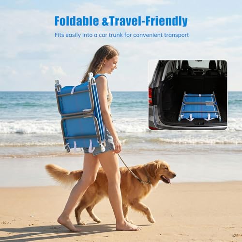 SUNNYFEEL Beach Lounge Chair, Backpack Reclining Beach Chairs Lay Flat, Sun Face Down Tanning Chair, Folding Camping Chairs Portable Camp Cot with Backpack Straps for Outdoor/Picnic/Lawn - color: Blue Stripe, size: Standard -1pcs