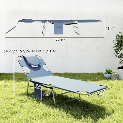Outsunny Chaise Lounge Chair Outdoor Set of 2 with Face Arm Hole, 5-Position Reclining Face Down Tanning Chair with Carry Strap, Side Pocket, Portable Folding Bed Cot for Patio Beach Pool, Gray - color: Grey, size: 2 Pieces