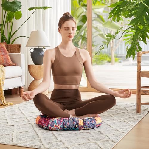 Codi Meditation Floor Pillow, Boho Pillows Seating for Adults and Kids, Large Round Cushion for Yoga Living Room Tatami Sitting, Memory Foam Added, 22x22 Inch, Multi Patchwork - color: Round | Multi Patchwork, size: 1 Count (Pack of 1)