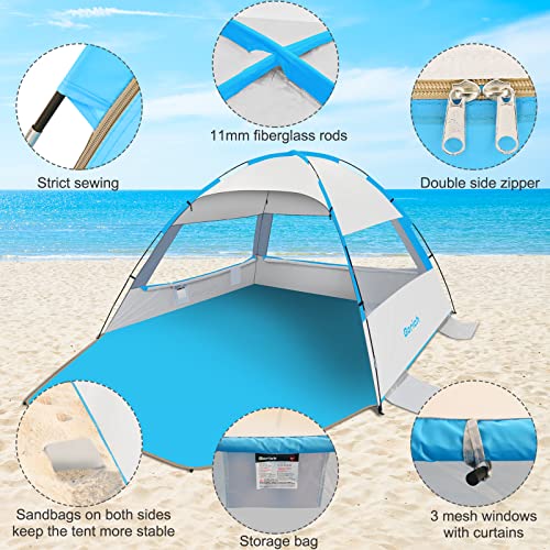 Gorich Beach Tent Sun Shelter for 3/4/6/8/10 Person with UPF 50＋ UV Protection, Lightweight & Easy Setup Beach Shade Canopy, Portable Beach Shade Tent Beach Cabana - color: Silver, size: 8 Person
