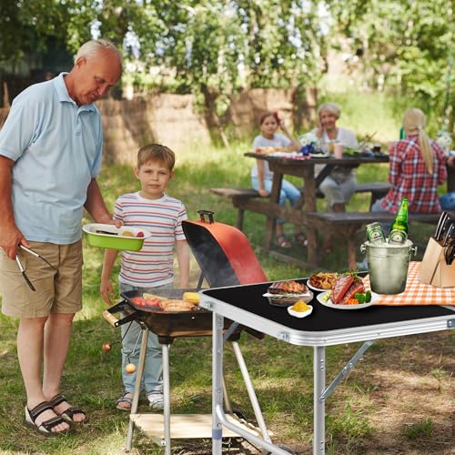 3.0 Ft Folding Portable Camping Table with Adjustable Height Legs, RV Dining Tables, Grill, DJ, BBQ, Dining, Picnic, Cooking, Beach, Garden, Black - color: Black, size: 3 FT