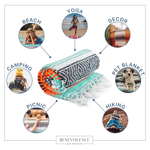 Benevolence LA Authentic Handwoven Mexican Blanket | Yoga Blankets, Outdoor, Picnic, Beach, Camping | Equestrian Saddle | Serape 50x70 inches - Bright Mandarin, Pack of 1 - color: Bright Mandarin