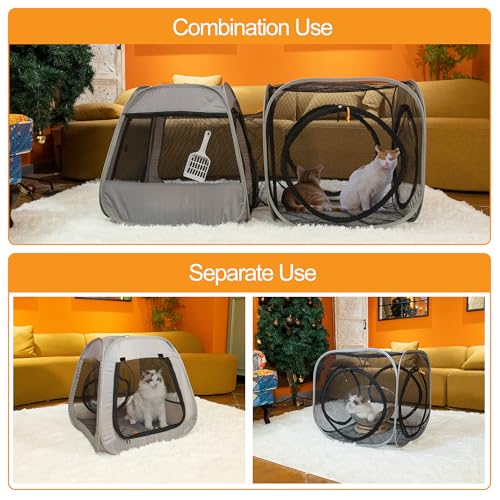 Portable Cat Playpen, Trapezoidal Design for Better Standing, Foldable Pet Tent for Indoor and Outdoor Use of Kitten and Puppy, Dog Play Enclosure with Removable Bottom, Cat Houses & Condos - color: Black-Cube all Mesh