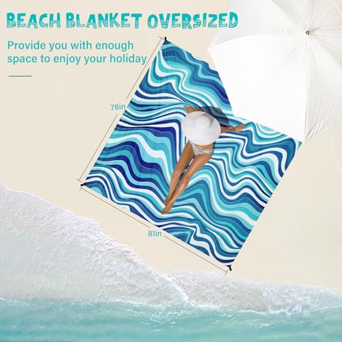 Beach Blanket Waterproof Sandproof 1-7 Adult Oversized 78 '' × 81 '' Lightweight Durable Compact Sand Free Extra Large Beach Mat for Travel Camping Hiking Picnic - color: Wave2, size: 78“x81”