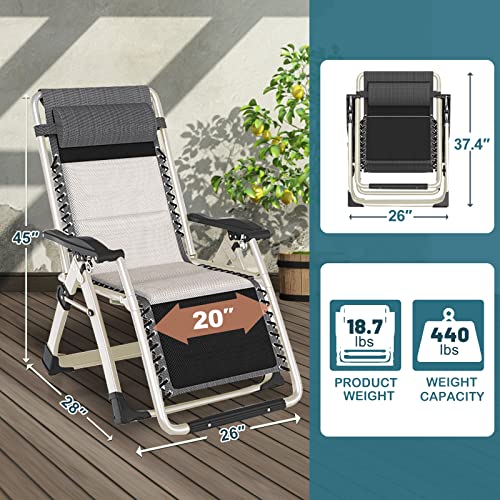 NAIZEA Padded Zero Gravity Chair, Folding Outdoor Lounge Chairs, Adjustable Reclining Camping Chairs with Cup Holder, Ergonomic Patio Lawn Chair for Balcony Beach Deck Yard - color: Ivory White, style: Zero Gravity Chair 2 Pack