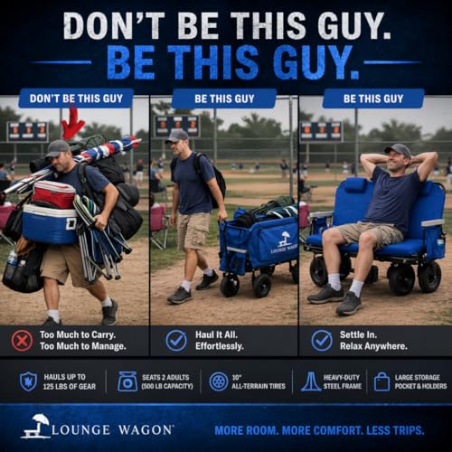 Lounge Wagon 3-in-1 Sports Wagon with Seats – Heavy-Duty Folding Utility Wagon for Beach, Sports & Outdoor Events (Blue) - color: Blue