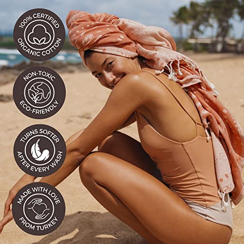 FESHKA Sand Proof Turkish Beach Towel – Oversized, Quick Dry & Lightweight Travel Towel - 100% Organic Cotton Beach Blanket - Perfect for Bath, Pool & Picnic | Damask (Rust/Beige) - color: 14 - Rust/Beige