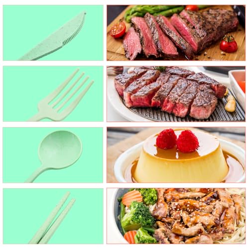 4 Sets Reusable Utensils Set with Case,Camping Cutlery Set Travel Silverware Set with Case Lunch Utensils Set for Work,Utensil Sets for Lunch Picnic Daily Use Outdoor (Lightgreen) - color: Lightgreen