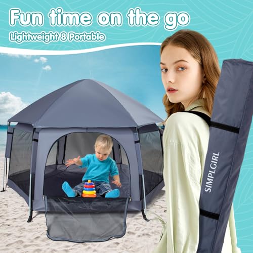 Premium Indoor and Outdoor Baby Playpen - Portable, Lightweight, Pop Up Pack and Play Toddler Play Yard w/Canopy and Travel Bag- Grey - color: Grey