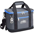 Collapsible Insulated Cooler Bag – 6L Thermal Lunch Bag with Bottle Opener, 16 Can Capacity – Perfect For Camping, Picnics and Travel - Handles and Removable Shoulder Strap - By Outrav - color: Grey with Blue Trim