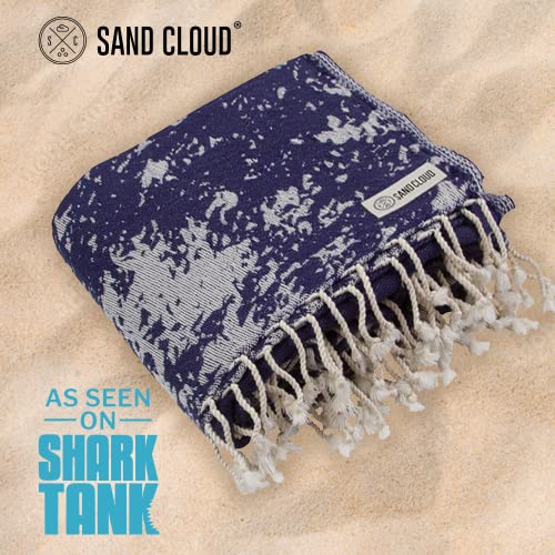 Sand Cloud Large Turkish Beach Towel - Sand Free - 100% Organic Turkish Cotton Yarn - Quick Dry Towel for Beach, Picnic, Blanket or Bath - As Seen on Shark Tank - Marine Life (Navy Crush Turtle) - color: Crush Turtle Navy, size: X-Large