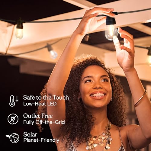 Brightech Ambience Hybrid Outdoor String Lights - Dual Plug and Solar Powered Waterproof LED Light String for Outside - Dimmable Soft White Edison Bulbs for Camping, Patio, Cafe, Yard - 48ft, 4W - style: Hybrid Super Bright - 48 Feet