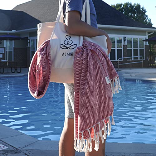 ATANI 69x35 in Oversized Turkish Beach Towel Set with Tote Bag – Quick-Dry 100% Turkish Cotton Peshtemal, Sand-Resistant, Lightweight for Shower, Travel, Pool, Yoga (Red) - color: Red + Bag, size: 35 inc x 69 inc