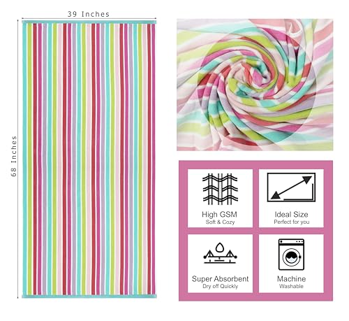 COTTON CRAFT Oversized Beach Towel - 2 Pack XL 39 x 68 inches Big & Huge Beach Blanket Towel - 100% Cotton Dobby Terry Velour Stripe - Super Soft Luxury - Pool Picnic Bath - Pink Multi - color: Cabana Stripe - Pink Multi, size: 2 Pack - 39x68