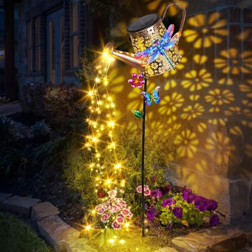 Solar Watering Can with Lights Outdoor Garden, 41in Large Dragonfly Garden Stake Lights, Waterproof Decoration for Yard Lawn Pathway, Gifts for Mom Grandma Women Birthday Gardening Gift - color: Dragonfly-Blue