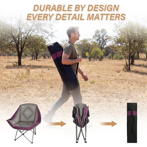 Folding Camping Chair,Oversized Portable Camping Chair with Cup Holder,Heavy Duty Padded Lawn Chair for Camping, Tailgates, Beach, and Sports - color: Purple