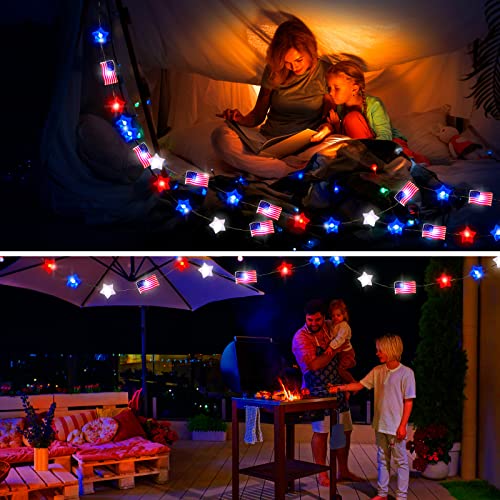 Zhanmai 2 Pcs 4th of July Decorations Lights Red White Blue String Lights 10ft 30 LED Patriotic Stars American Flag Battery Operated Decor for Fourth of July Independence Day, Star Flag - style: Star, Flag